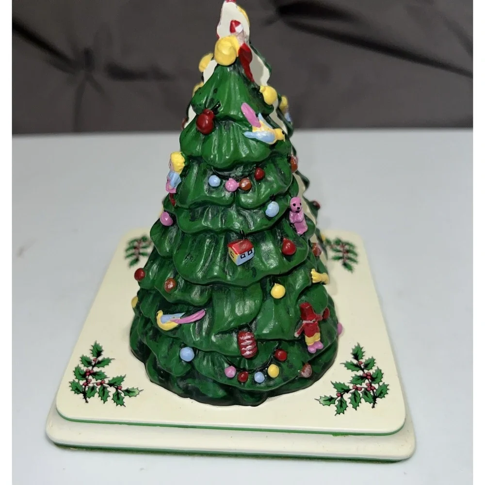 Vintage 2006 Spode Porcelain Christmas Tree Coaster Holder‎ and Four Coasters